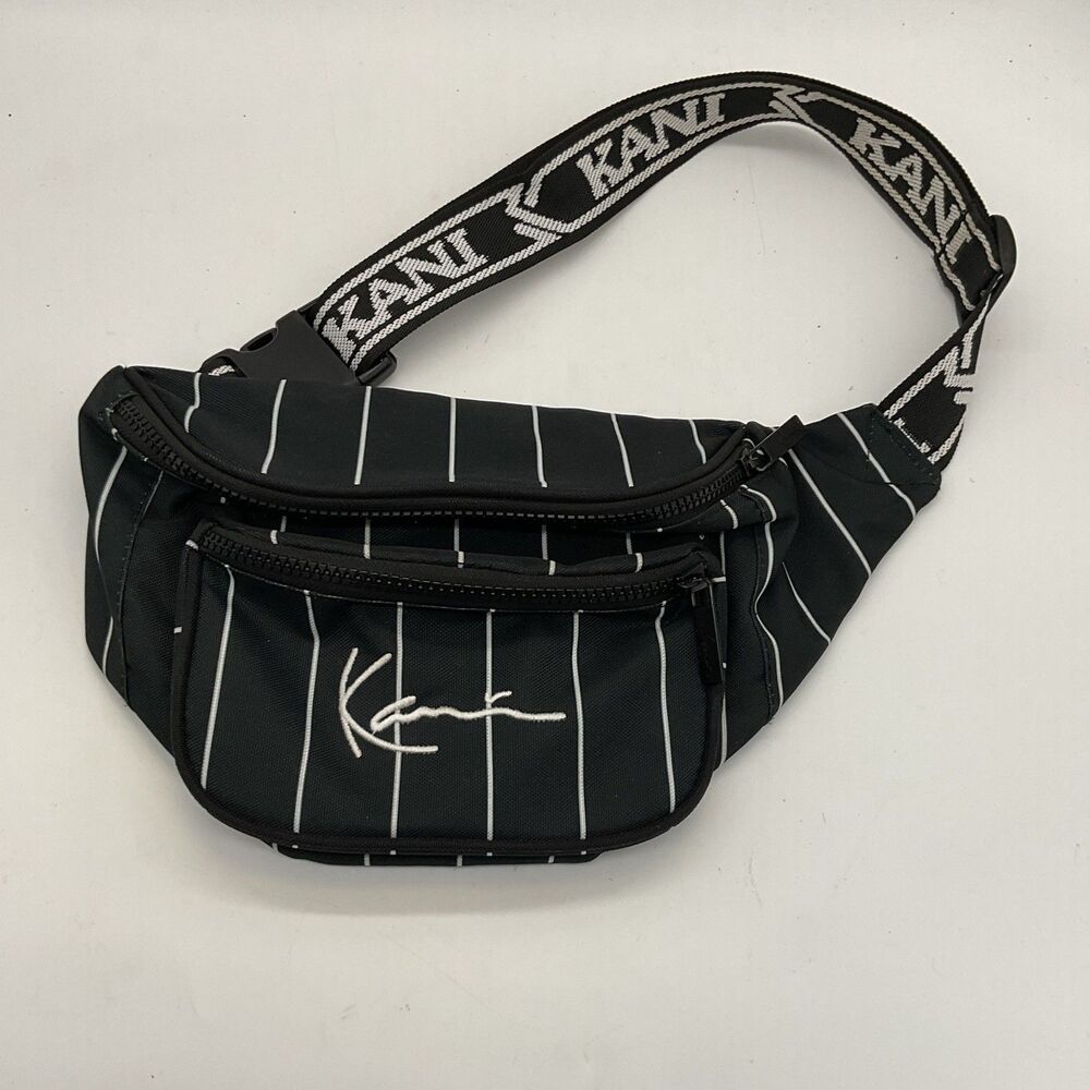 Karl Kani Black/White Pinstripe Waist Pack Nylon 2-Pocket Zip Adjustable